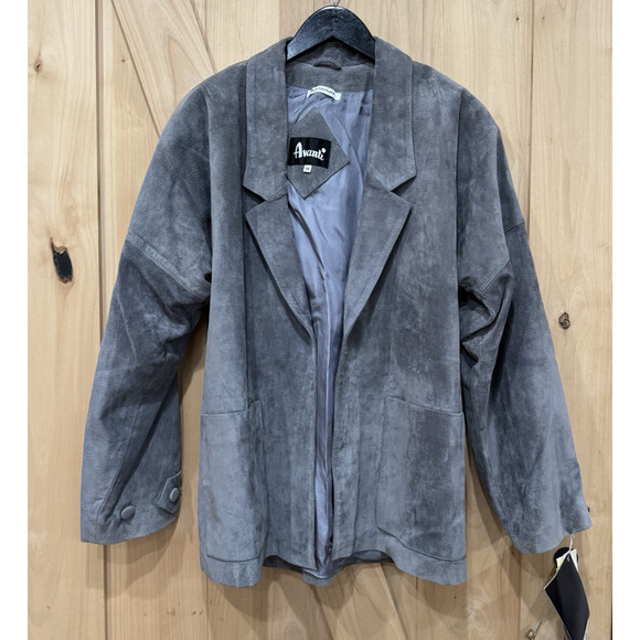 VTG Avanti Gray Genuine Pig Suede Open Jacket Push Sleeves Blazer Size Medium M - Picture 12 of 14